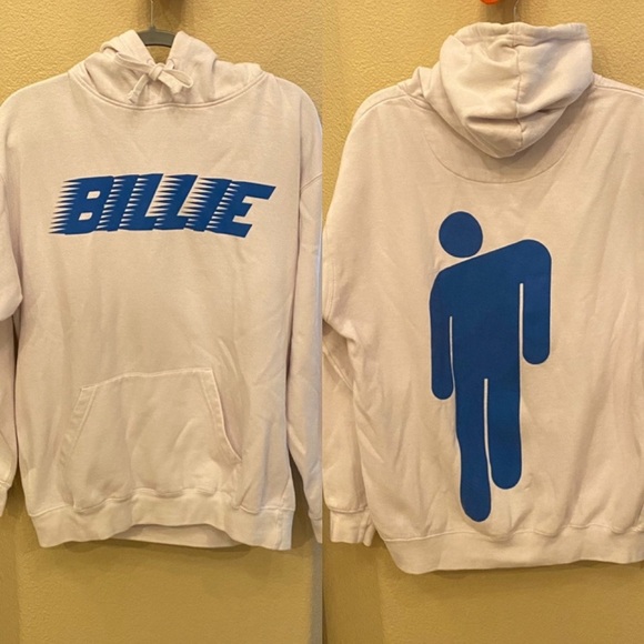 BILLIE EILISH White Blue Graphic Hoodie Sweatshirt Size Large-Unisex - Picture 1 of 5
